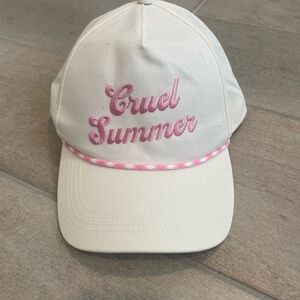 Altar'd State Ivory Baseball Cap with Pink Embroidery